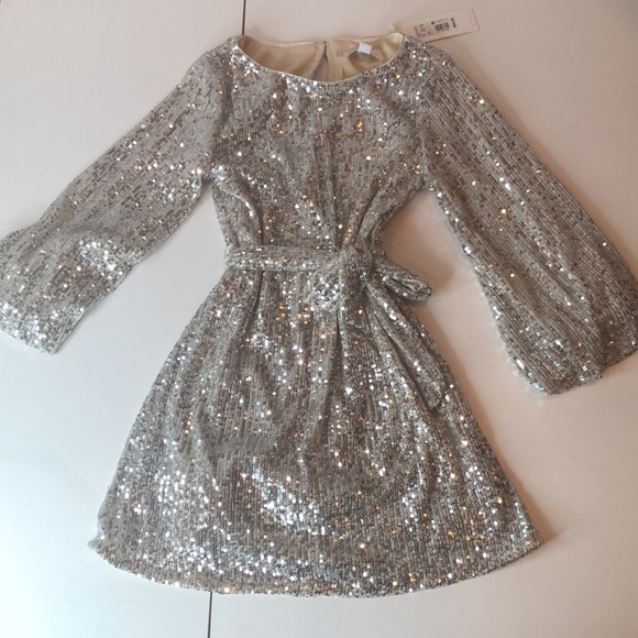 NWT Silver Sequin Dress by gb Girls size 6 Fully lined Keyhole Back New with Tag - Picture 5 of 11